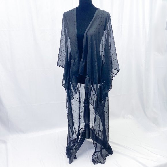 Women's Kimono Cover Up Express Brand Sexy Sheer Swiss Dot Style Beach Wear - Picture 1 of 10